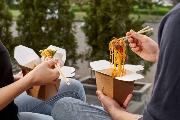 istock Healthy lunch menu, restaurant dish delivery. container with take away food, In eco boxes. copy space 1223436687