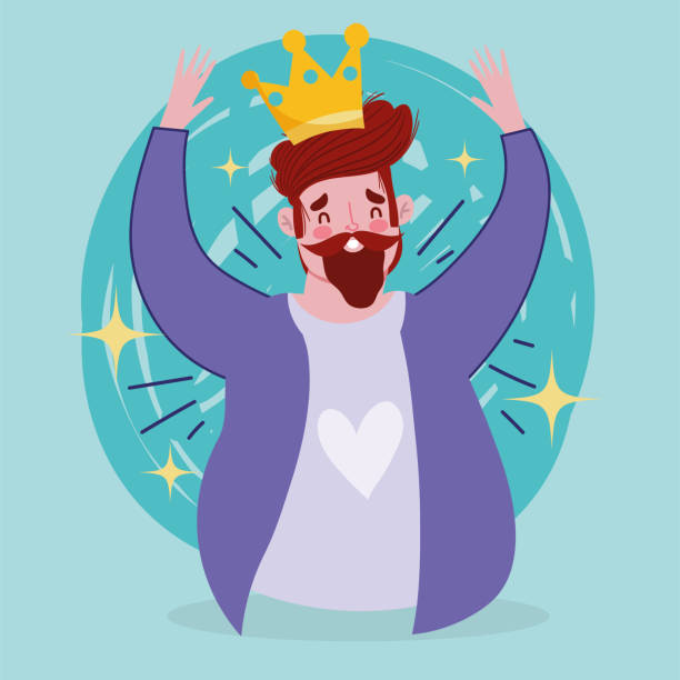 istock happy fathers day, bearded man with crown king character 1223436804