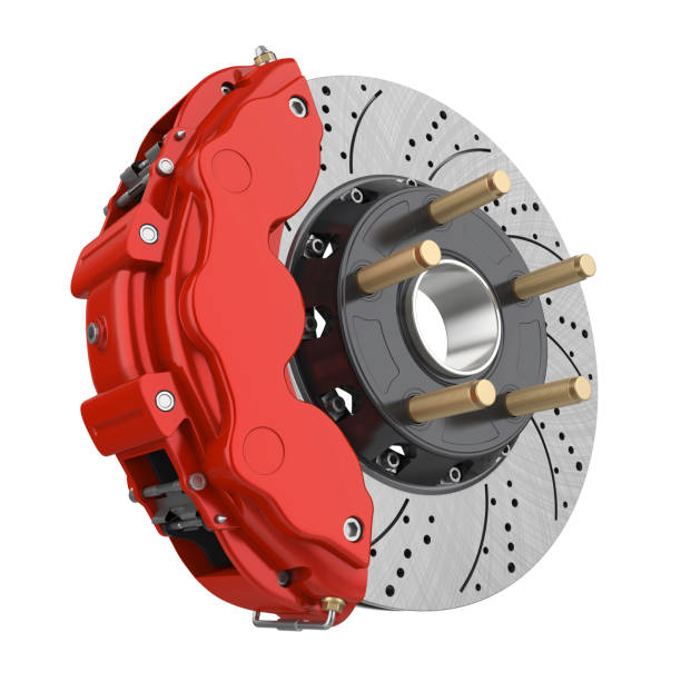 istock Car Brake Disc and Red Caliper Isolated 1223442589