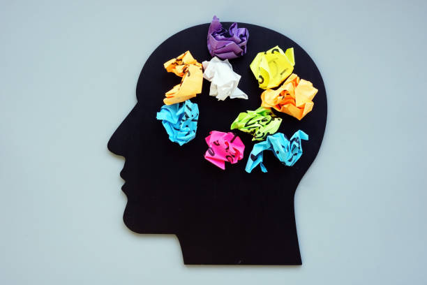 istock Head shape and colorful of paper balls. Thoughts, Reflections, and Creativity. 1223446376