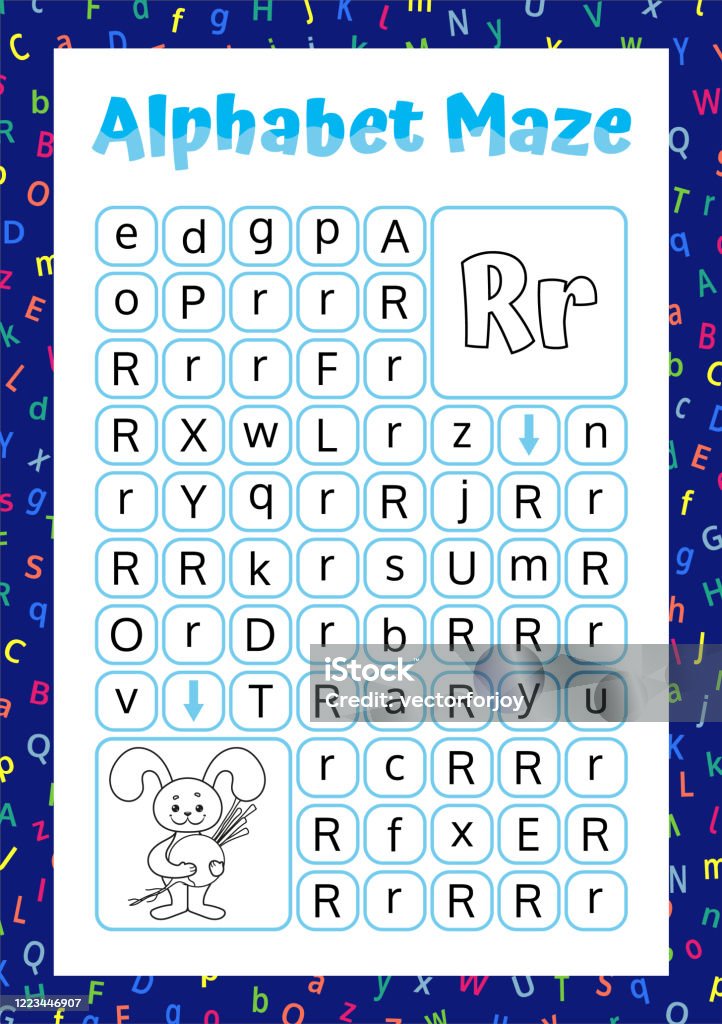 Letter R Pattern Maze Alphabet Maze Letter R Rabbit Radish Educational Puzzle Worksheet ...