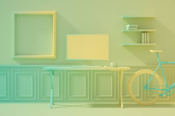 istock 3D Home Office Concept, Abstract Workplace with Blank Screen Monitor in modern interior 1223449600