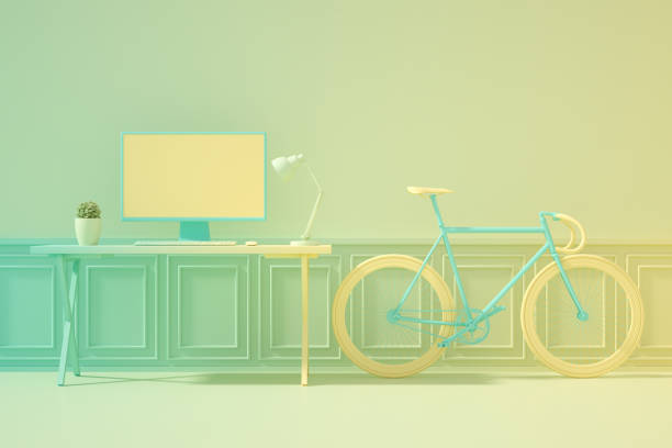 istock 3D Home Office Concept, Abstract Workplace with Blank Screen Monitor in modern interior 1223449772