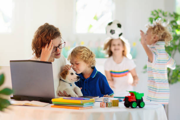 istock Mother working from home with kids. Quarantine. 1223449958