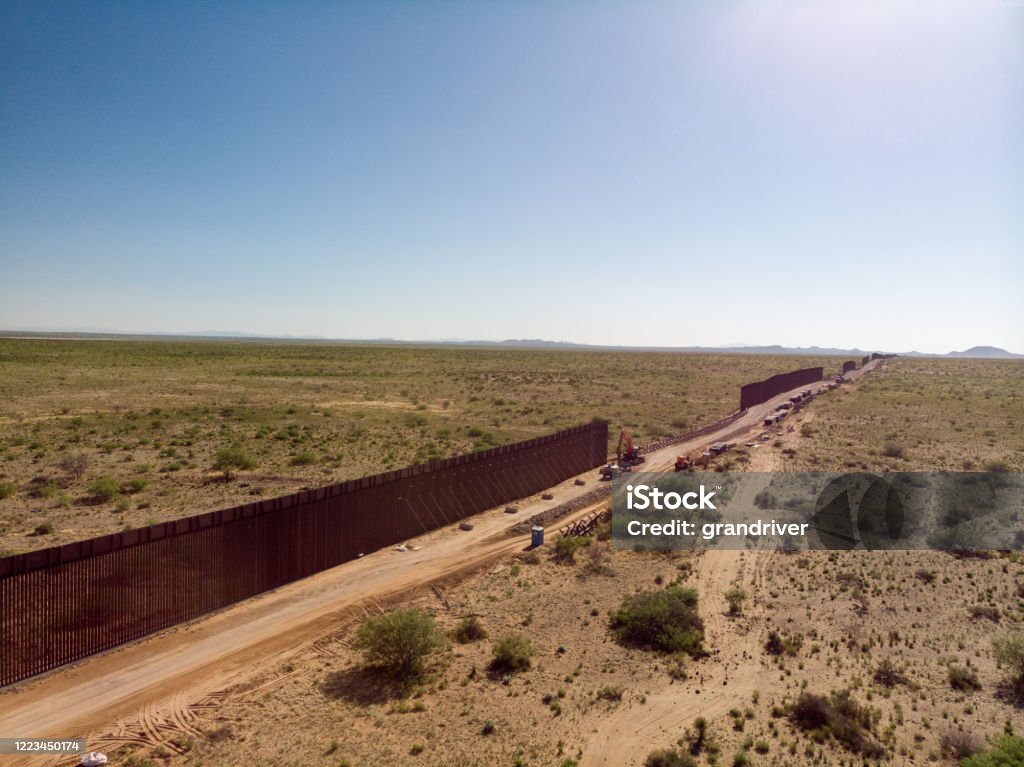 An Aerial View Of The International Border Wall With Portions Still Under Construction The Internation Border Wall with sections that are still under construction Mexico Stock Photo