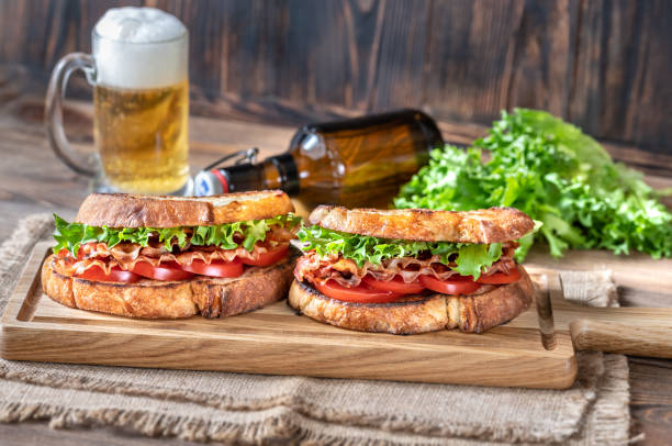 BLT sandwiches on the wooden board