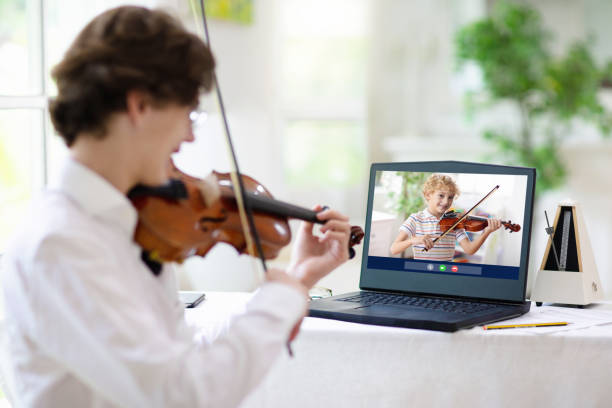 istock Violin lesson online. Music remote tuition. 1223452446