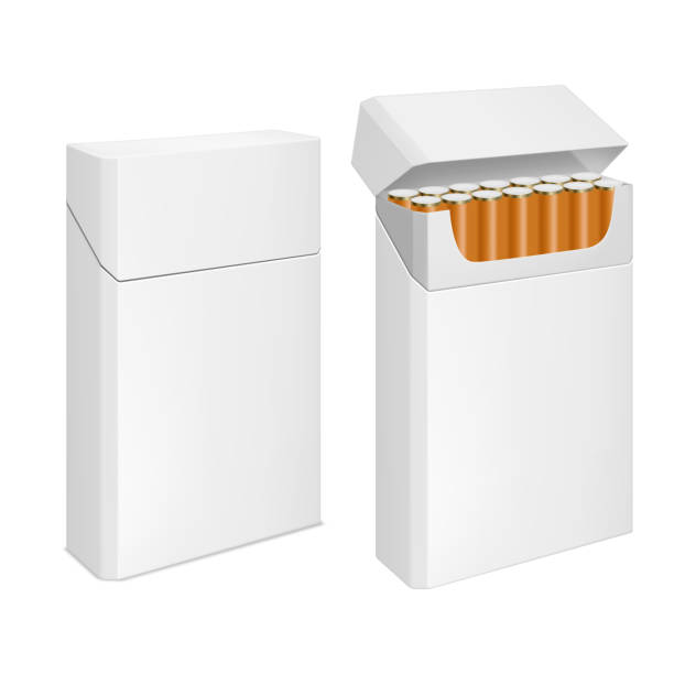 ilustrações de stock, clip art, desenhos animados e ícones de cigarettes pack, realistic blank white box mockup - cigarette tobacco symbol three dimensional shape