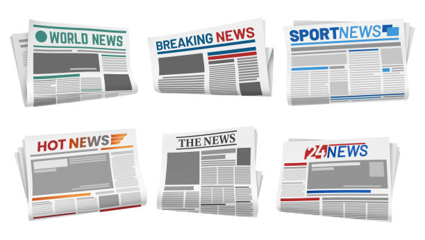 Set of isolated front page of newspaper. Headline Set of isolated front page of newspaper. Tabloid article with hot and world, 24 and sport, breaking headline. Daily newsletter vector design. Paper press, page of article template. Newsprint computer icon articles newspaper the media stock illustrations