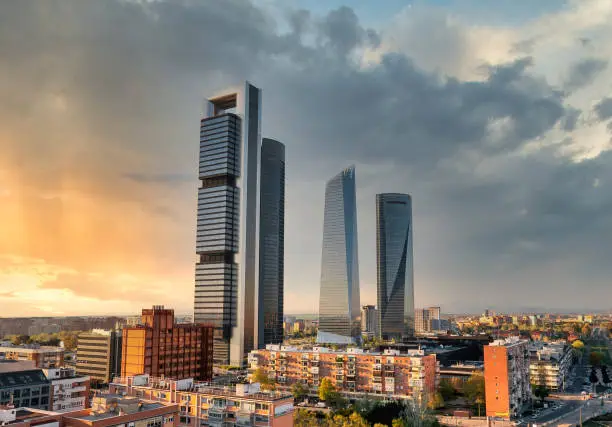 Photo of 4 towers business center Madrid at sunset