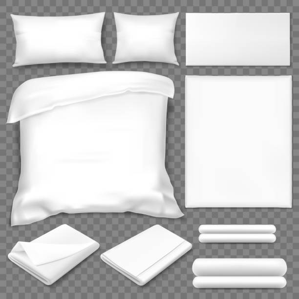 widok z góry podwójnego zestawu do spania, biała pościel - pillow symbol blanket computer icon stock illustrations