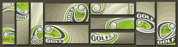 векторный набор гольф-баннеров - golf ball golf curve banner stock illustrations