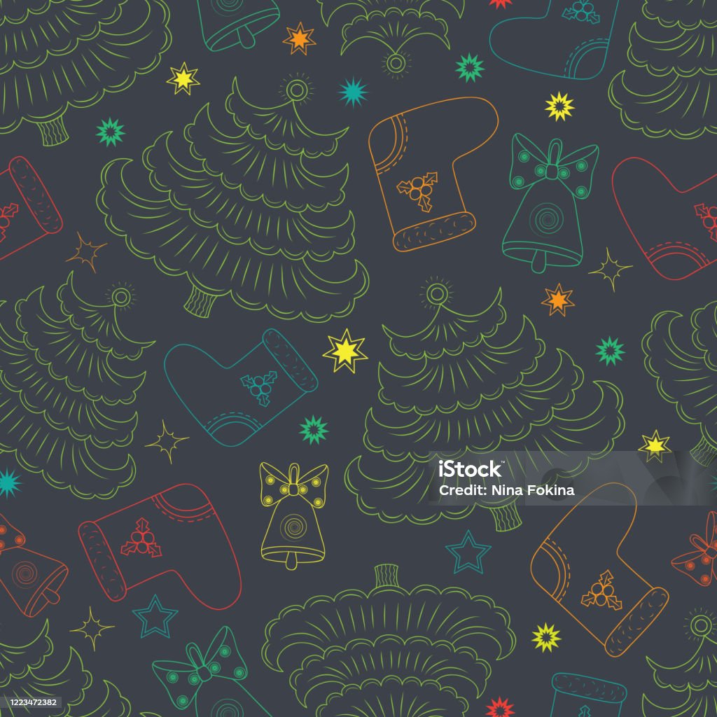 Vector Hand Drawn Seamless Pattern With New Year Elements Stock ...