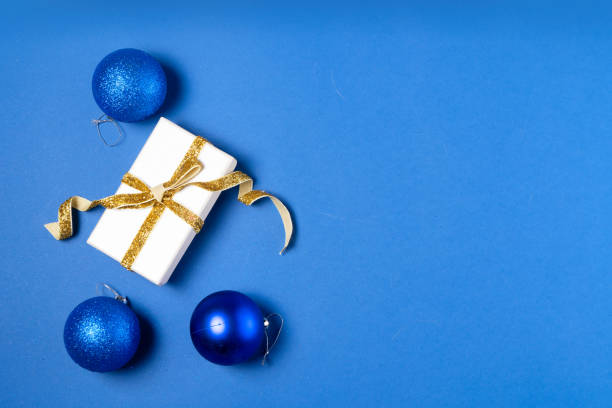 istock Christmas flat lay scene with glass balls 1223474327