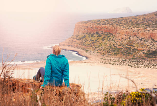 istock Woman On Viewpoint Above Balos Bay On Kreta 1223475180