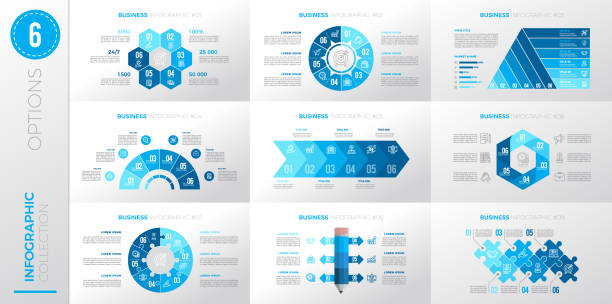 infografik-geschäftsvorlage mit 6 optionen. - horizontal grafiken stock-grafiken, -clipart, -cartoons und -symbole