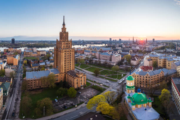 istock Sunset above Latgales suburb in Riga, Latvia 1223475836