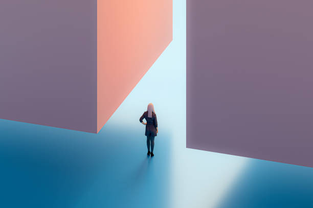 istock Woman standing against abstract cubes 1223476415