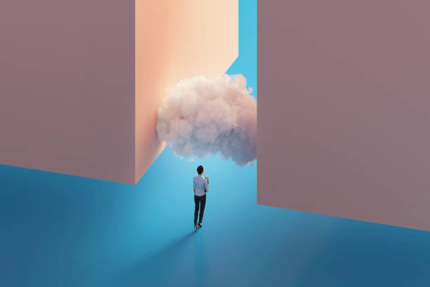 istock Woman standing against abstract cubes 1223477167