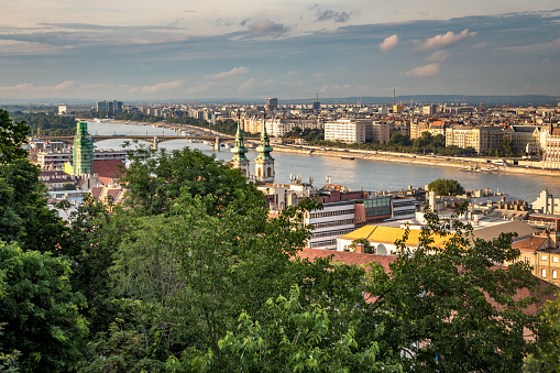 Budapest, Hungary - July 12, 2019: Cityscape of Budapest with the Danube river at summer evening.
