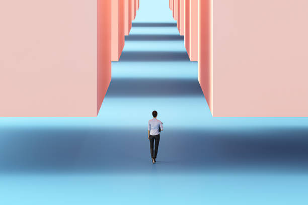 istock Woman standing against abstract cubes 1223477341