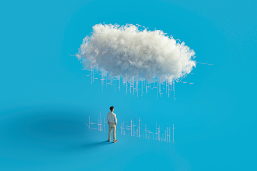 Cloud computing concept, this is entirely 3D generated image.