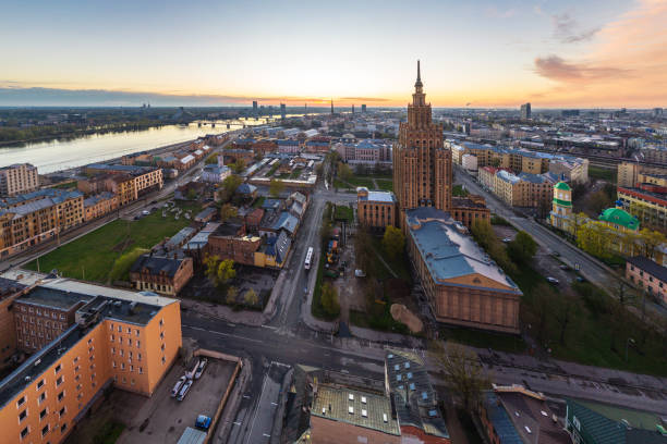 istock Sunset above Latgales suburb in Riga, Latvia 1223477771