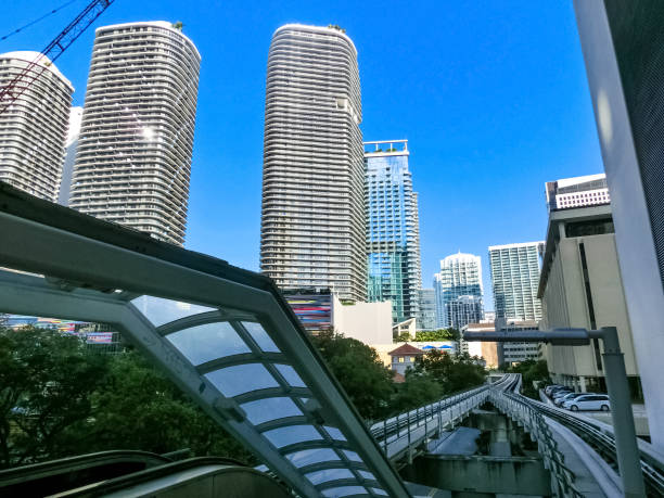 downtown miami cityscape view with condos and office buildings. - editorial tall luxury contemporary imagens e fotografias de stock