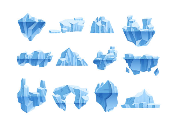 antarktis winterlandschaft für spiel-design-cartoon-vektor-illustration - iceberg ice glacier cartoon stock-grafiken, -clipart, -cartoons und -symbole