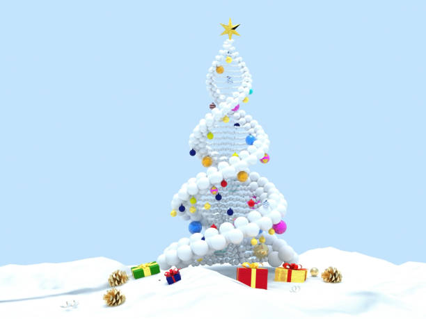 днк strand рождественская елка подарки на снегу - dna helix helix model red стоковые фото и изображения