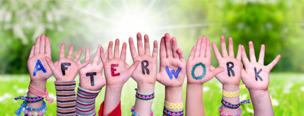 istock Children Hands Building Word Afterwork, Grass Meadow 1223479571