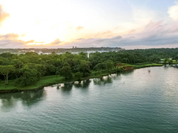 View of Panama Canal from cruise ship at Panama
