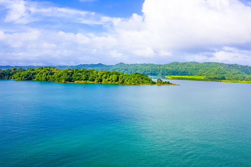 Gatun lake of the Panama Channel and blue sky