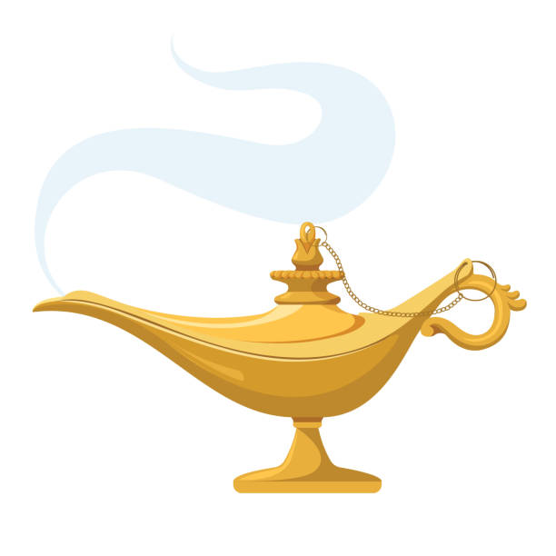 genie лампы с дымом. волшебное античное желание аладдин фонарь свет. вектор - magic lamp genie lamp smoke stock illustrations
