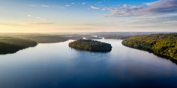 istock High angle view of a lake and forest 1223482985