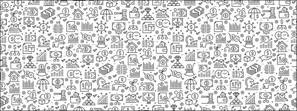 Seamless Pattern with Wealth Management Icons Seamless Pattern with Wealth Management Icons tax designs stock illustrations