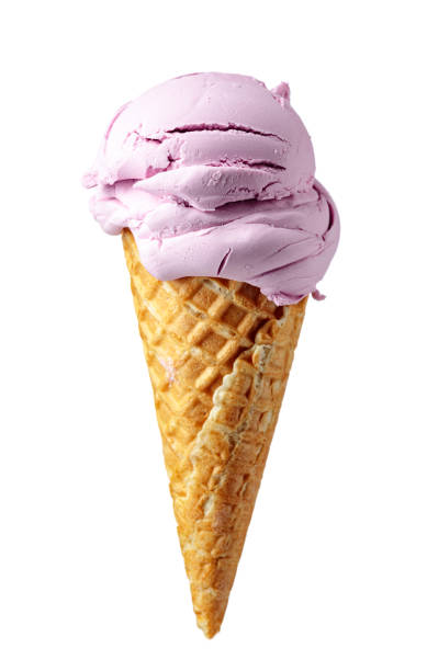 istock Blueberry ice cream in waffle cone isolated on white. 1223484377