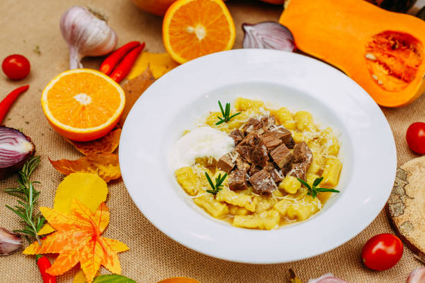 istock Autumn table setting with pumpkins. Thanksgiving dinner.sliced 