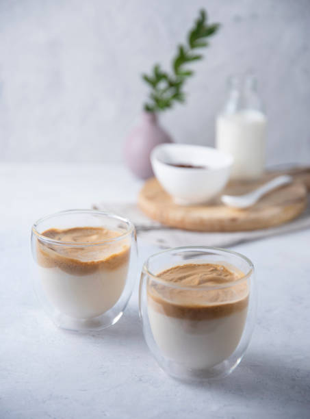 istock dalgona coffee in a glass Cup with vegan milk   on light background 1223486983