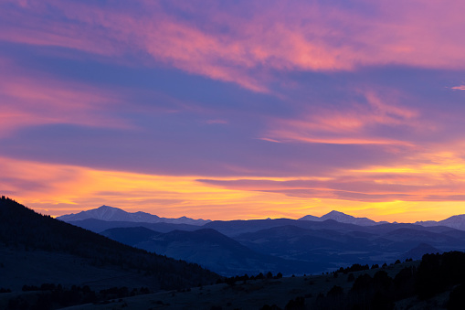 Western Colorado sunset over the Collegiate Peaks and the Sangre de  Cristo mountain ranges