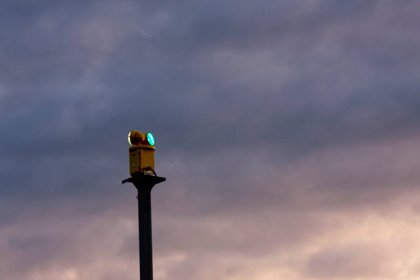 The rotating beacon atop a pole at a small rural airport in the mountain town of Council, Idaho, USA.