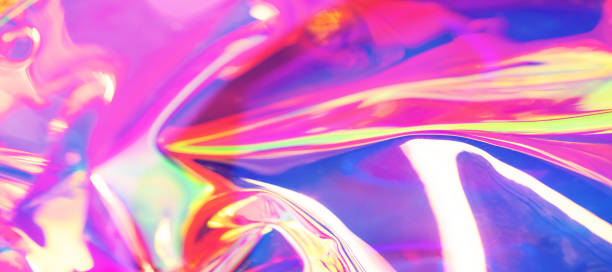 istock Holographic iridescent surface. Copy space. Bright colorful hologram background. Wrinkled abstract texture with multiple colors. Neon surface. Banner 1223488185