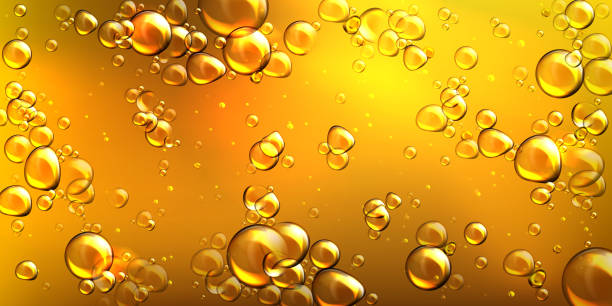 illustrazioni stock, clip art, cartoni animati e icone di tendenza di olio giallo realistico vettoriale con bolle d'aria - cooking oil drop honey beer