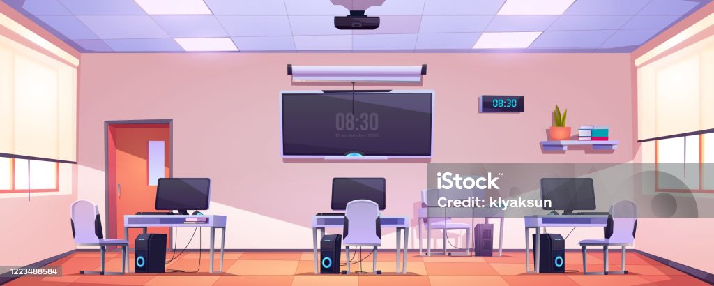 Computer Class Image Offices Computer Class Open Space Office Empty Interior Stock Illustration ...