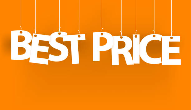 istock White words BEST PRICE - word hanging on the ropes on orange background.  3d vector illustration. 1223490106