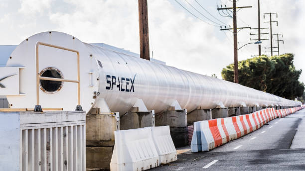 Hyperloop POD displayed at SpaceX headquarters Dec 8, 2019 Hawthorne / Los Angeles / CA / USA - Hyperloop POD displayed at SpaceX (Space Exploration Technologies Corp.) headquarters; SpaceX is a private American aerospace manufacturer elon musk photos stock pictures, royalty-free photos & images