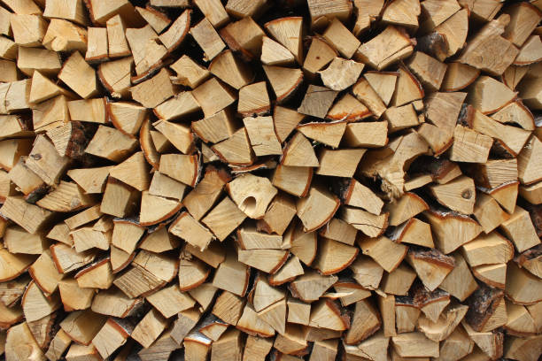 A heap of chopped firewood in woodpile