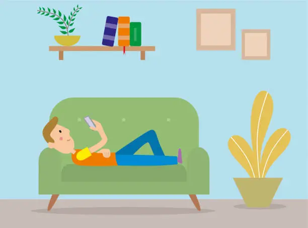 Vector illustration of Man lying on sofa