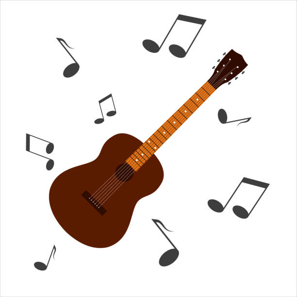 Isolated silhouette of a classic guitar. A collection of musical string instruments. Isolated silhouette of a classic guitar. A collection of musical string instruments. EPS10 notes on guitar neck stock illustrations