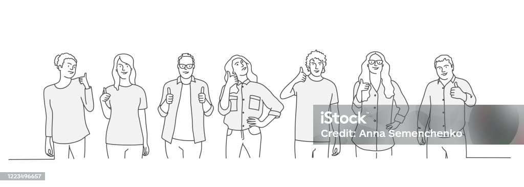 People Making Thumbs Up Stock Illustration - Download Image Now -  Continuous Line Drawing, People, Group Of People - iStock